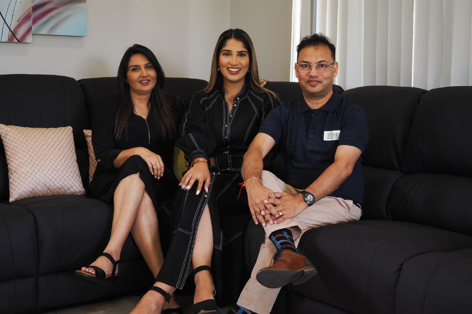 SureInsure leadership team—CEO Kishore Pokala, MD Nilima Pokala, and GM Niki Pokala